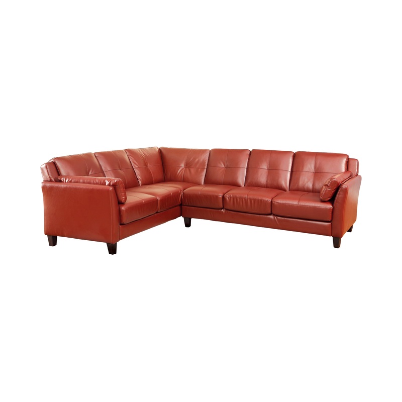 Noah Contemporary Faux Leather L-Shape Sectional in Mahogany Red
