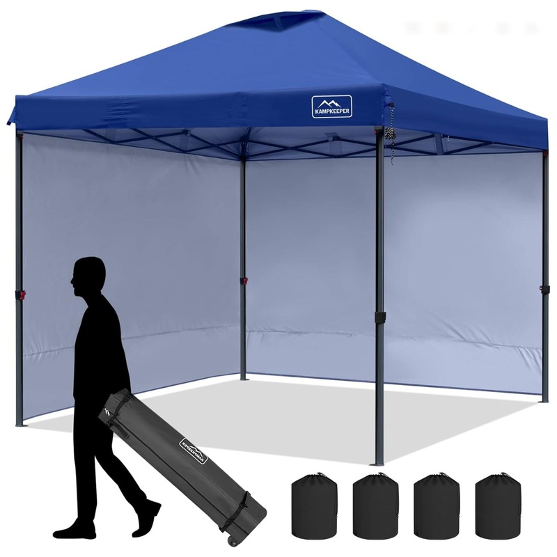 KAMPKEEPER 10×10 Pop Up Canopy Tent with 2 Sidewalls for Outdoor Use, Navy Blue