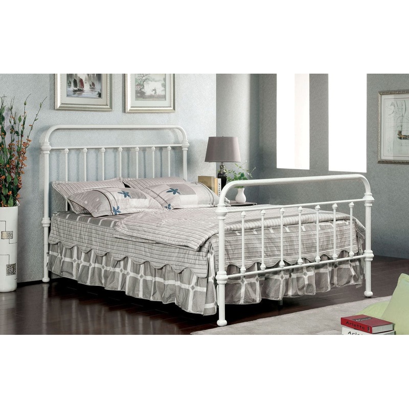 Verdi Contemporary Metal Eastern King Panel Bed in Vintage White