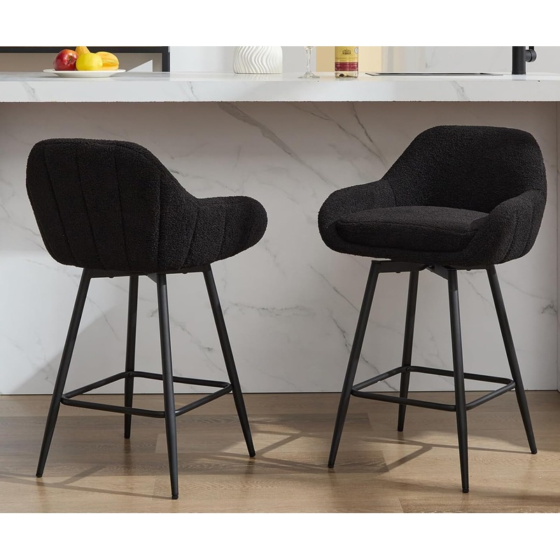 Modern Swivel Bar Stools Set of Two Comfortable Design Black