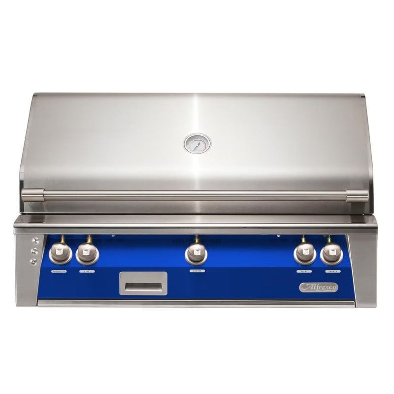 Alfresco 42″ Ultramarine Blue Built-In Gas Grill with Sear Zone, Rotisserie & Smoker System Propane
