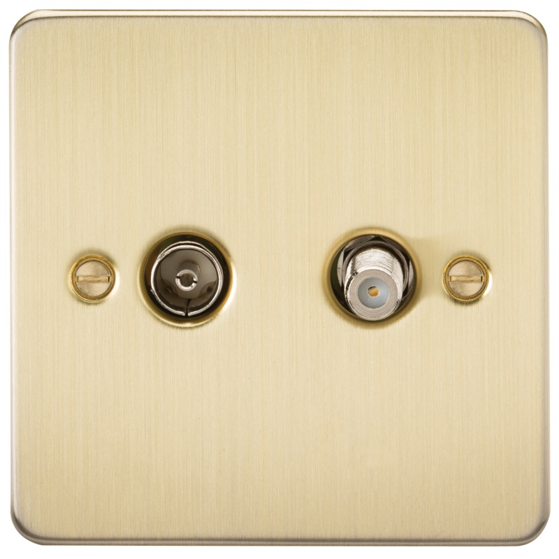 Flat Plate TV and SAT TV Outlet (isolated) – Brushed Brass