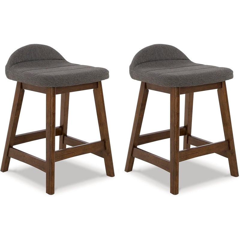 Lyncott Contemporary 28.5″ Counter Height Upholstered Bar Stool with Foam Cushion, 2 Count, Charcoal & Brown Charcoal  Brown