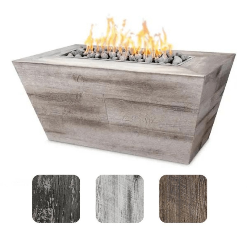 The Outdoor Plus Plymouth GFRC Wood Grain Concrete Rectangle Gas Fire Pit 48″ x 28″ – 24″ tall Match Lit Natural Gas Ebony