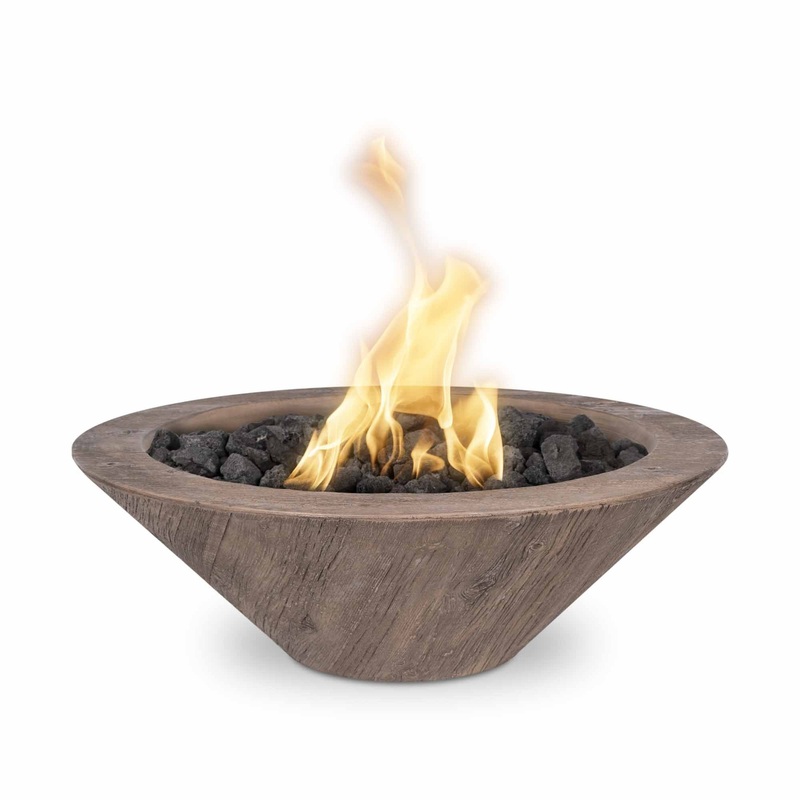 The Outdoor Plus – Cazo GFRC Wood Grain Concrete Round Fire Bowl 32″ Match Lit Natural Gas Ebony
