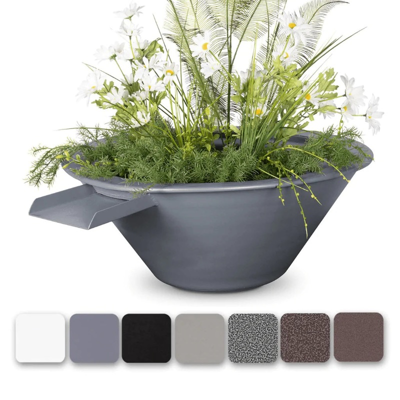 The Outdoor Plus – Cazo Powder Coated Steel Round Planter & Water Bowl 24″ BLACK