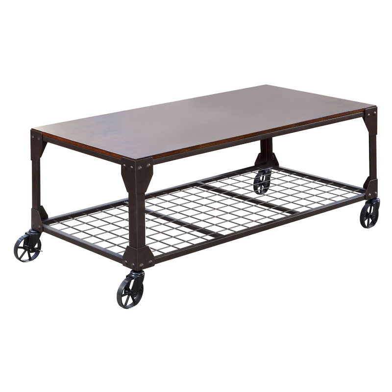 Katy Industrial Coffee Table with Casters