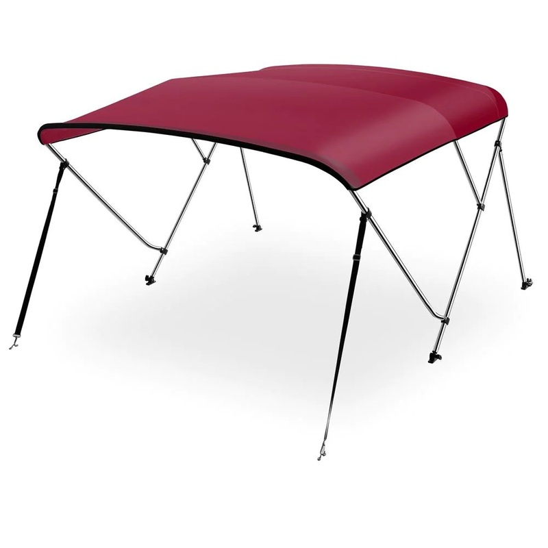 4 Bow Bimini Top – 2 Straps And 2 Rear Support Poles With Marine-Grade 600D Polyester Canvas (Burgundy)