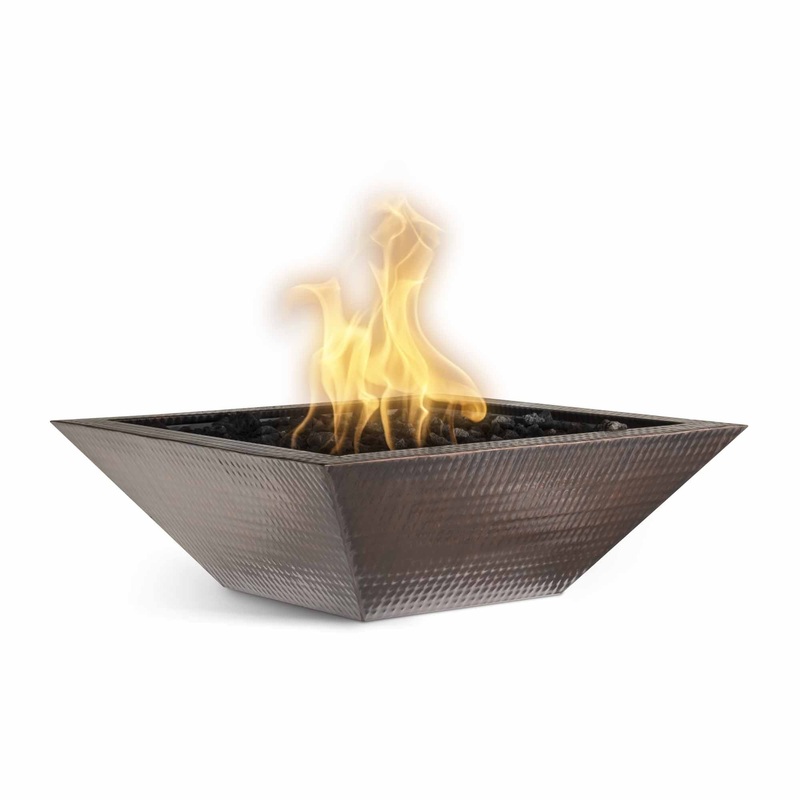 The Outdoor Plus – Maya Hammered Copper Square Fire Bowl 24″ Match Lit Natural Gas