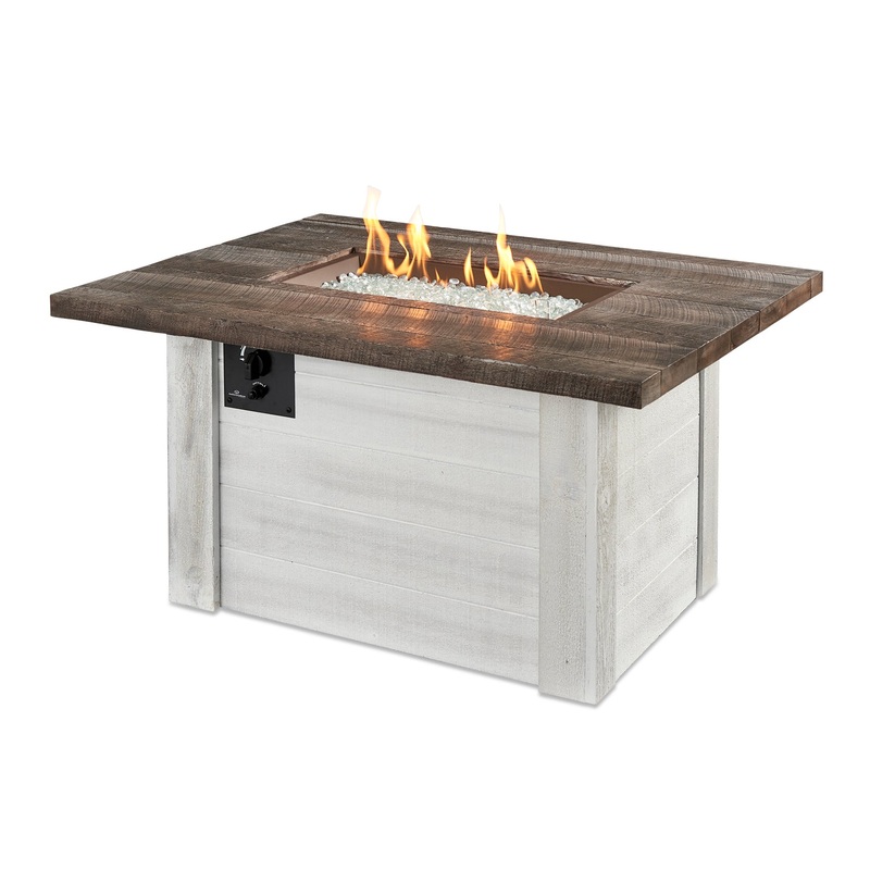 The Outdoor GreatRoom Company Alcott 48-Inch Rectangular Gas Fire Pit Table with 24-Inch Crystal Fire Burner – Antique Timber – ALC-1224