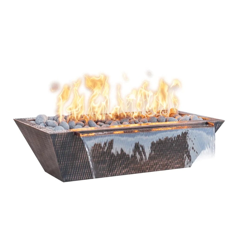 The Outdoor Plus Linear Maya Hammered Copper Fire and Water Bowl 48-Inch
