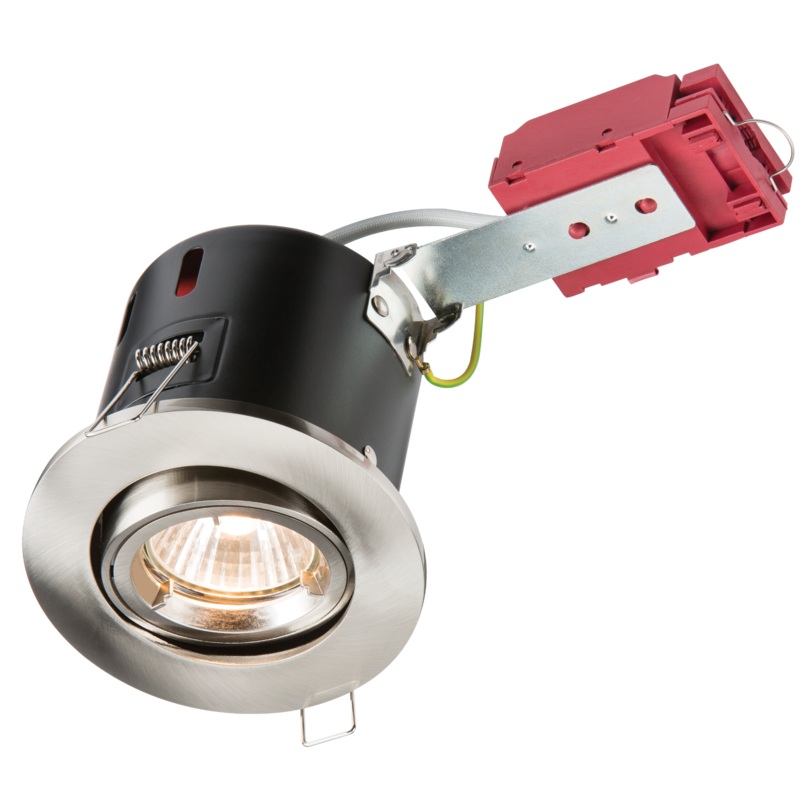 GU10 50W 230V LED Compatible IC Fire Rated Tilting Downlight – Brushed Chrome