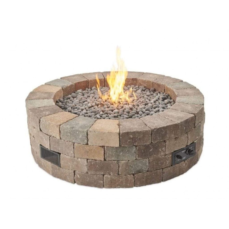 The Outdoor GreatRoom Company Bronson 52″ Round Block Gas Fire Pit Kit with Crystal Fire Burner