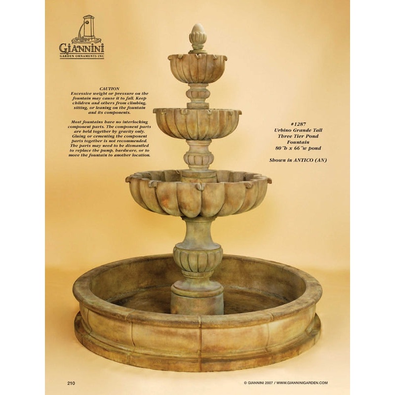 Urbino Grande Tall Three Tier Pond Fountain