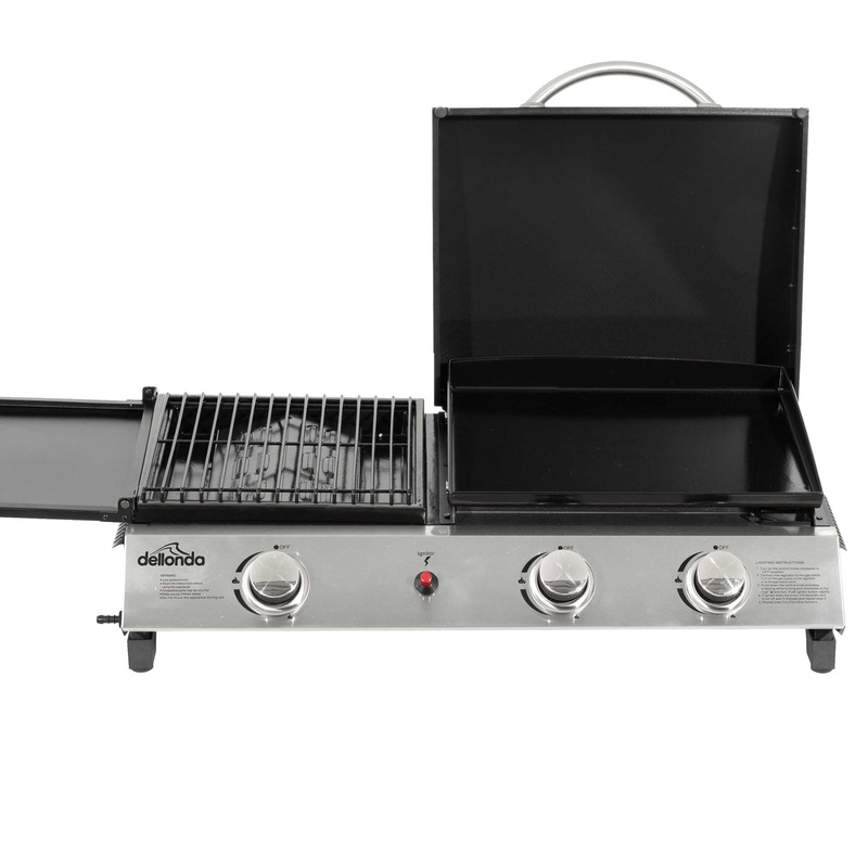 2+1 Burner Portable Gas Plancha/Grill 8.5kW Hot Plate BBQ Griddle, Stainless Steel – DG276