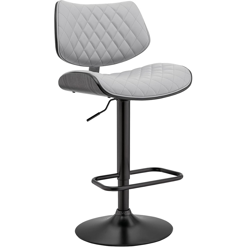 Leland Adjustable Grey Faux Leather and Black Finish Bar Stool Gray/Black
