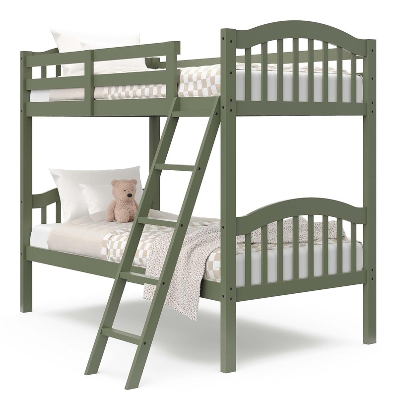 Long Horn Twin-Over-Twin Bunk Bed (Olive) – GREENGUARD Gold Certified, Converts to 2 Individual Twin Beds Olive