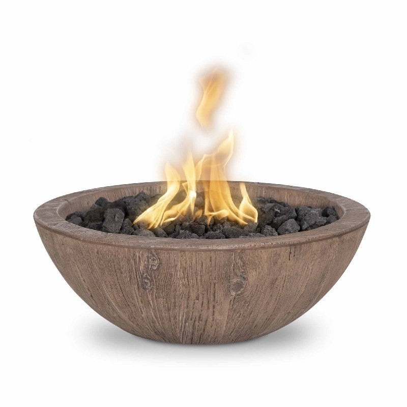 The Outdoor Plus – 27″ Round Sedona Fire Bowl – Wood Grain GFRC Concrete – NG, LP – OPT-27RWGFO Match Lit