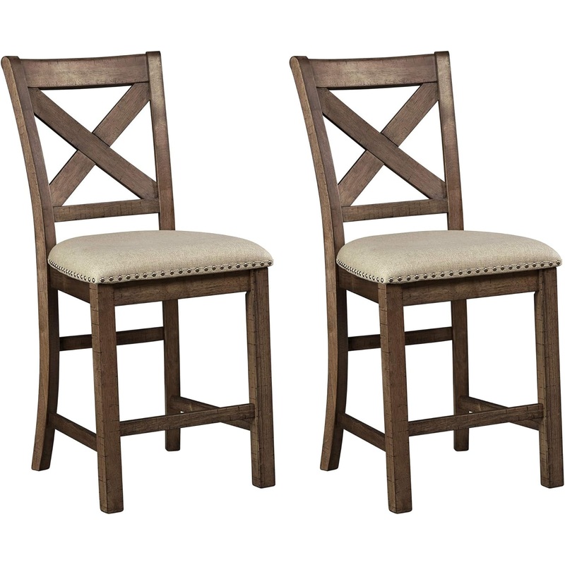 Moriville Rustic Farmhouse 24.5″ Upholstered Barstool, 2 Count, Beige & Brown Brown