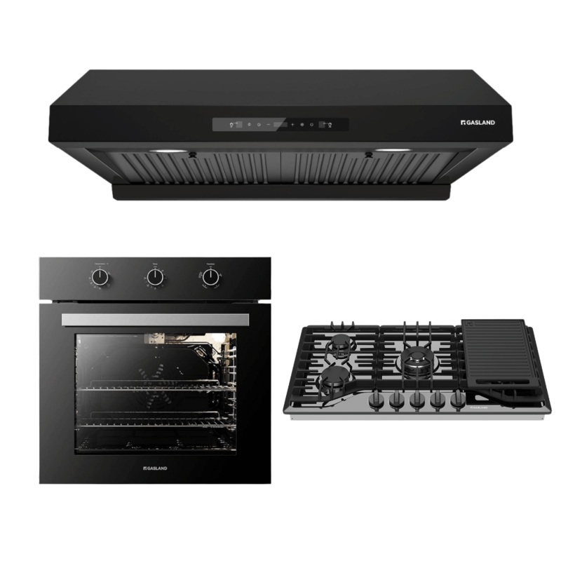 36” Black Enamel Gas Kitchen Appliance Set 36 Gas Cooktop & 24 Gas Oven & 36” Range Hood