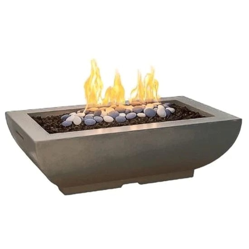 American Fyre Designs 50″ Bordeaux Rectangular Concrete Gas Fire Bowl Natural Gas Manual Ignition White Aspen