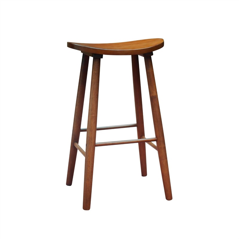 Nora 30″ Backless Bar Stool, Solid Rubber Wood, Brown Finish, Saddle Seat for Kitchen or Bar Brown 30″