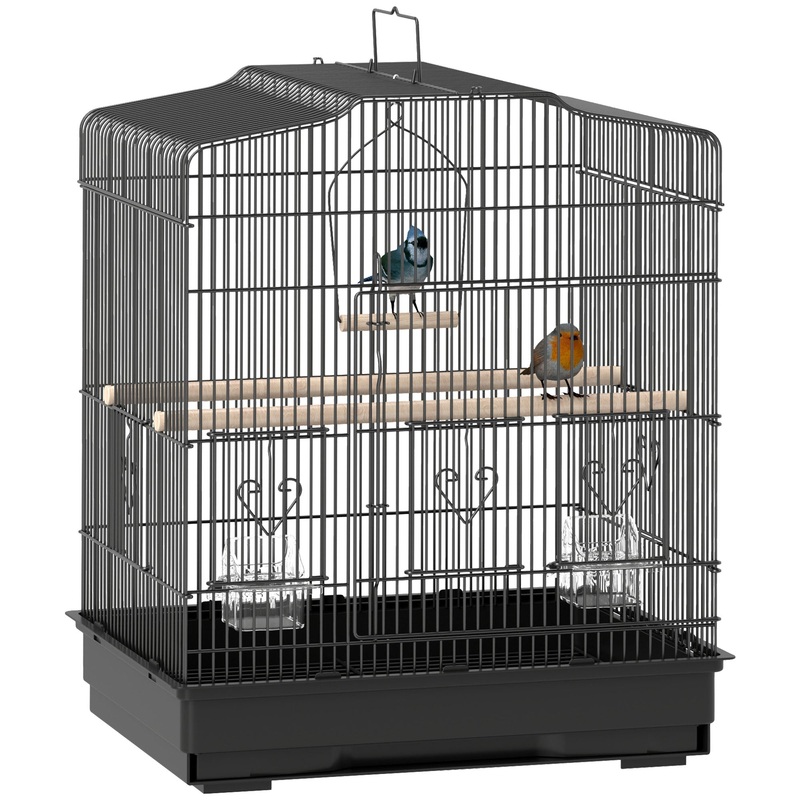 59cm Large Bird Cage with Perches, Food Bowls, Swing, Black