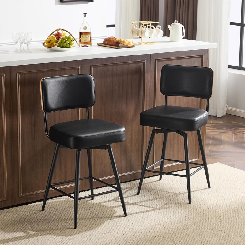 26 Inch Swivel Bar Stools Set of Two Removable-Black