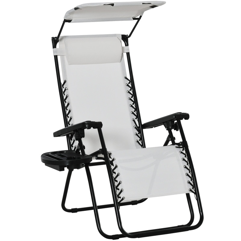 Zero Gravity Chair Adjustable Patio Lounge w/ Cup Holder White