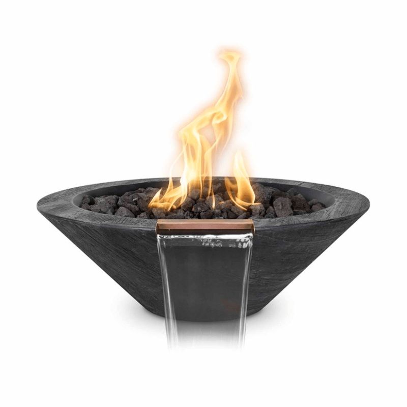 The Outdoor Plus – 32″ Round Cazo Fire & Water Bowl – Wood Grain GFRC Concrete – NG, LP – OPT-32RWGFW Match Lit