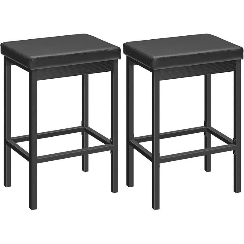 Bar Stools, Set of 2 Bar Chairs, 24.8-Inch Height Stools, Breakfast Bar Stools, Kitchen Bar Chairs, 2″ Thick Upholstery, for Kitchen, Dining Room, Cafe, Bar Counter, Black BB21BY01 Black 2