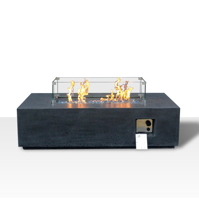 52 Inch Outdoor Concrete Propane gas rectangle Fire Pit table in Dark Gray color Dark Gray