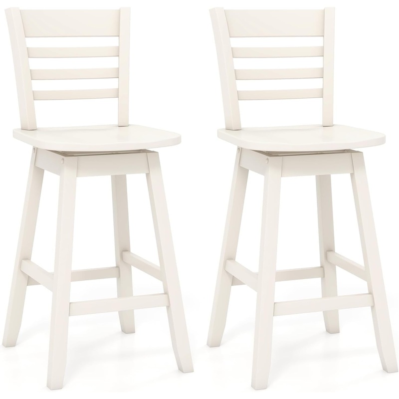 Swivel Wood Bar Stools Set with Ergonomic Design White 1