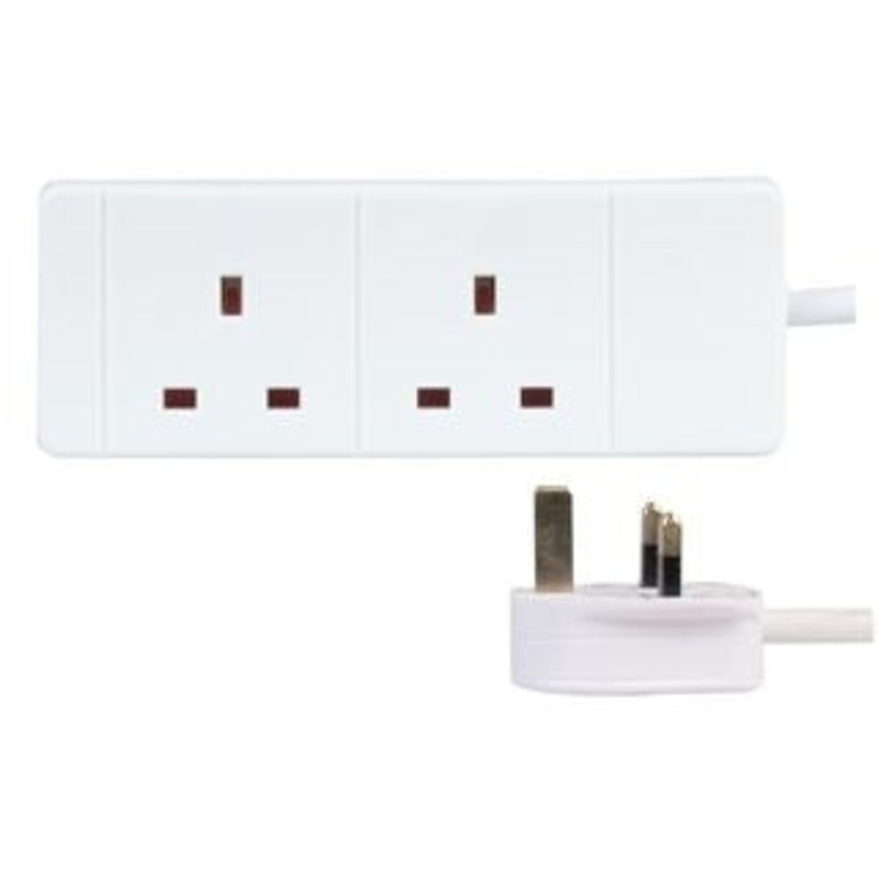 2 Gang Socket 1.5mm Extension Lead, White – 20m