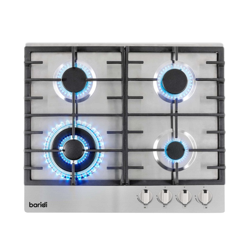 Baridi 60cm Gas Hob Built-In, 4 Burner and Cast Iron Pan Supports, Stainless Steel – DH225