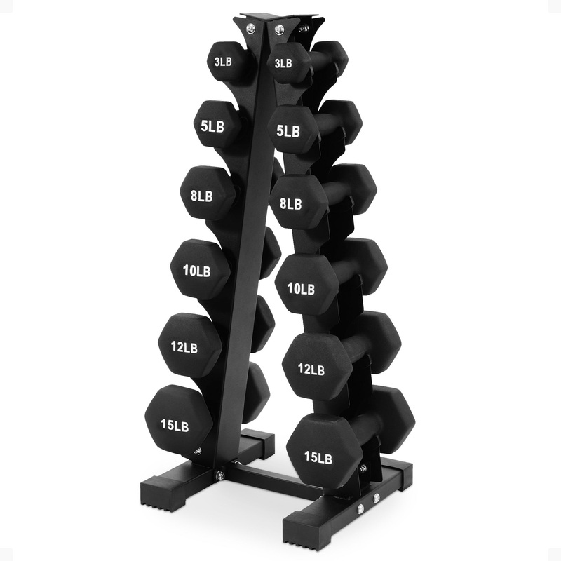 BalanceFrom Fitness 106lb Neoprene Coated Dumbbell Set w/Stand, Black (Open Box)