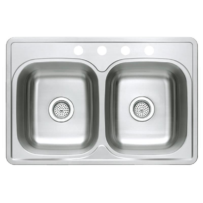Compass Manufacturing 003-513 Stainless Steel 33 x 22 50/50 Double Bowl Top Mount Sink