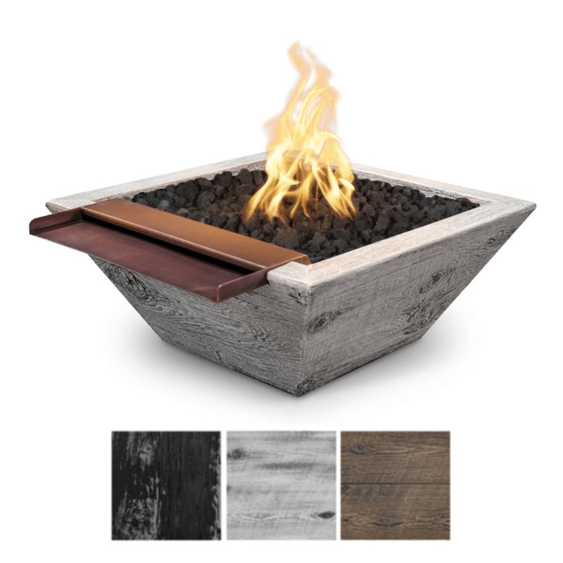 The Outdoor Plus – 24″ Square Maya Fire & Water Bowl – Wood Grain GFRC Concrete – NG, LP – OPT-24SWGFWWS Match Lit