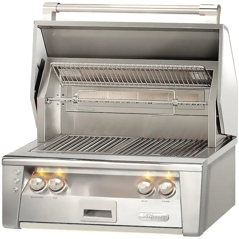 Alfresco ALXE 30-Inch Built-In Grill With Rotisserie Natural Gas Standard Stainless Steel