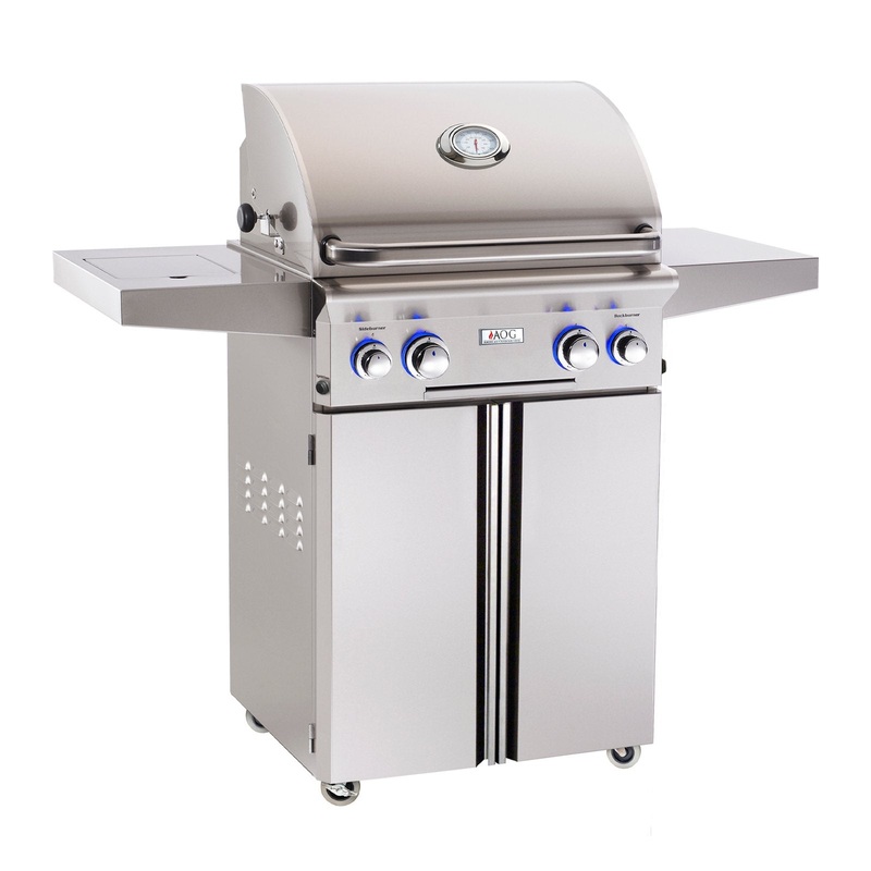 American Outdoor Grill Propane Gas 24-Inch L-Series 2-Burner Freestanding Grill w/ Side Burner, Rotisserie Backburner and High Performance Rotisserie Kit – 24PCL aog-grills-master