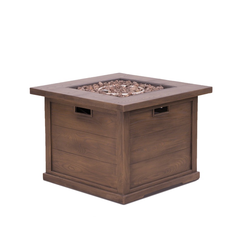Outdoor Patio 24” H x 32” W Square Gas Burning MgO Fire Pit (Tank Inside), Wood-Looking – 40,000 BTU Wood-Looking