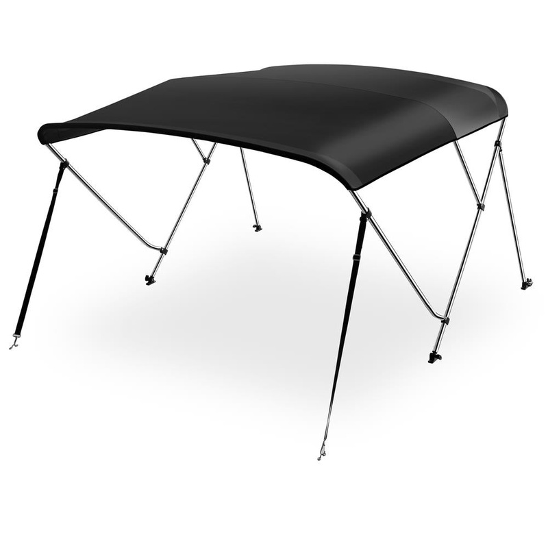 3 Bow Bimini Top – 2 Straps And 2 Rear Support Poles With Marine-Grade 600D Polyester Canvas (Black)