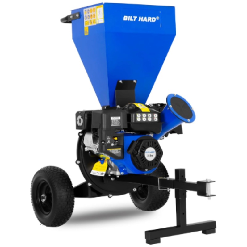 BILT HARD Wood Chipper with Tow Hitch – 7.5 HP 224cc Gas Powered Shredder Mulcher Towable, 3 in 1 Multi-Function Heavy Duty, 3″ Max Wood Diameter Capacity with Collection Bag