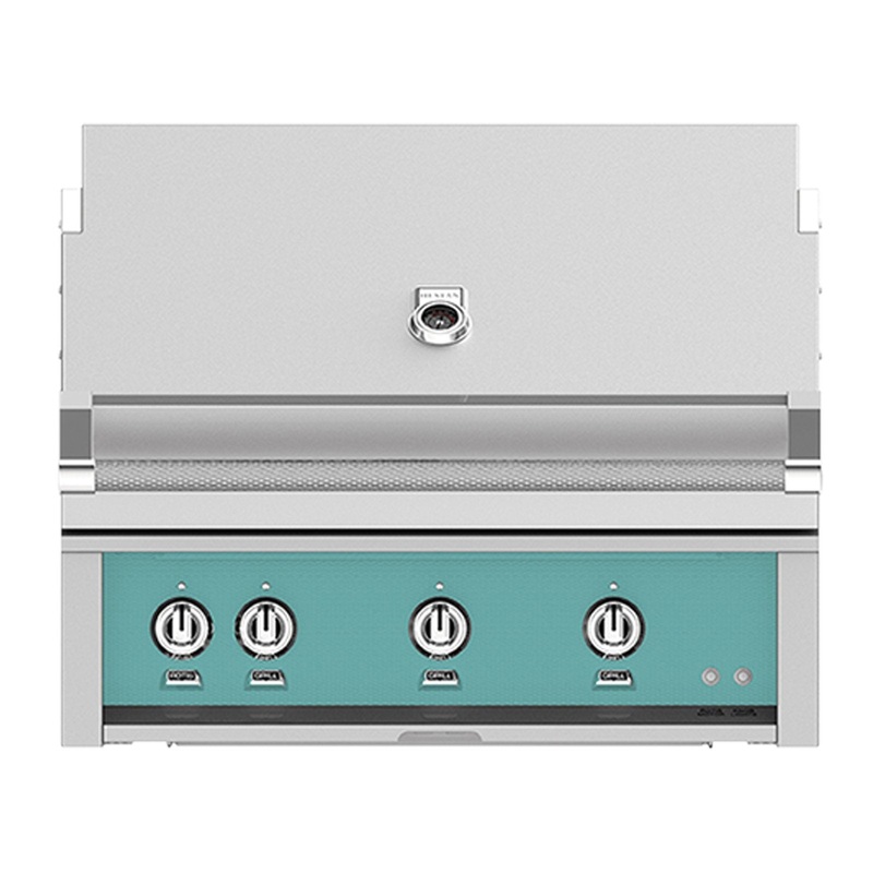 Hestan 36-Inch Natural Gas Built-In Grill, 1 Sear – 2 Trellis w/Rotisserie in Turquoise – GMBR36-NG-TQ hestan-36builtingrills-master