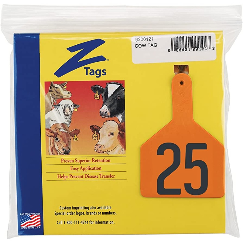 Z Tags 1 Piece Pre Numbered Hot Stamp Tags For Cows Numbers From 1 To 25 Orange