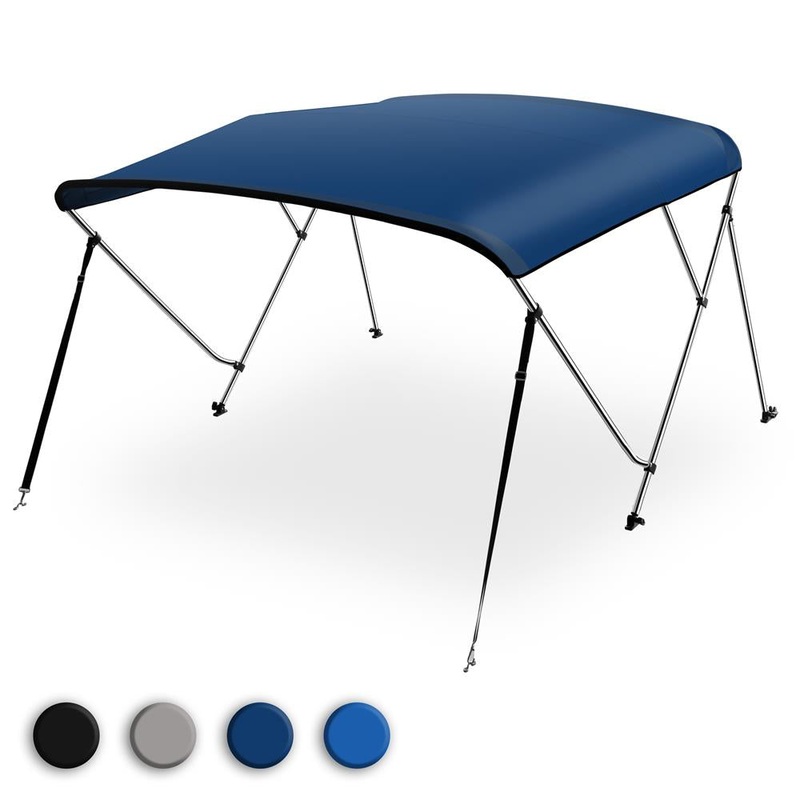 3 Bow Bimini Top – 2 Straps And 2 Rear Support Poles With Marine-Grade 600D Polyester Canvas (Navy Blue)