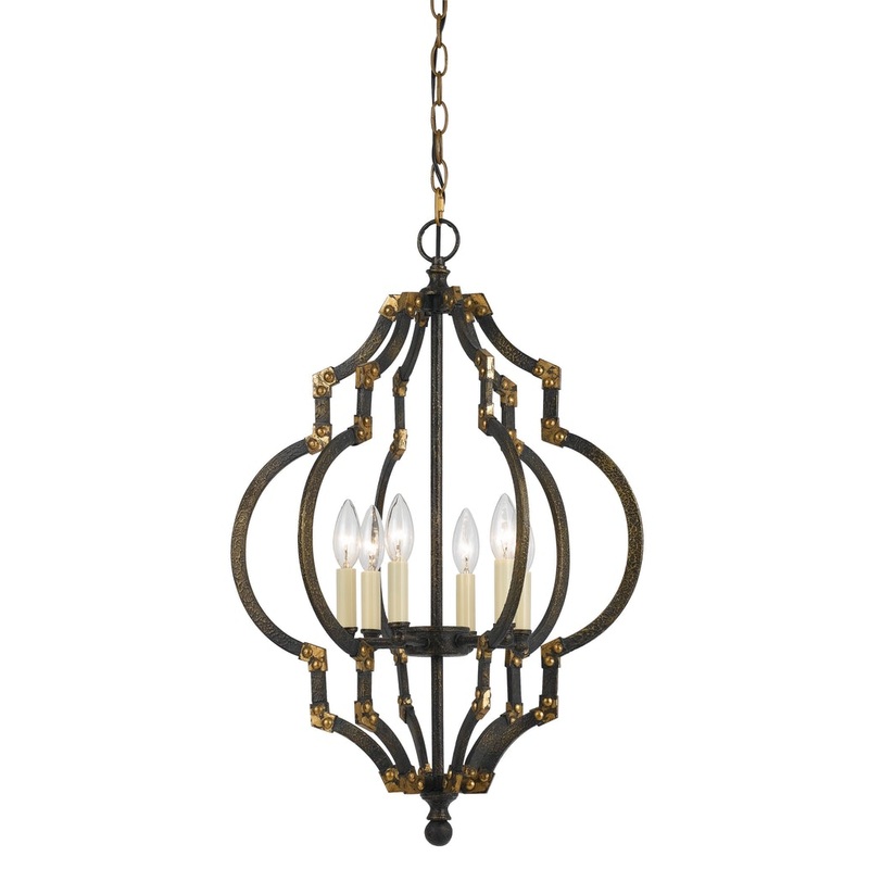40 X 6 Watt Quatrefoil Shape Metal Pendant, Black And Gold – BM224715