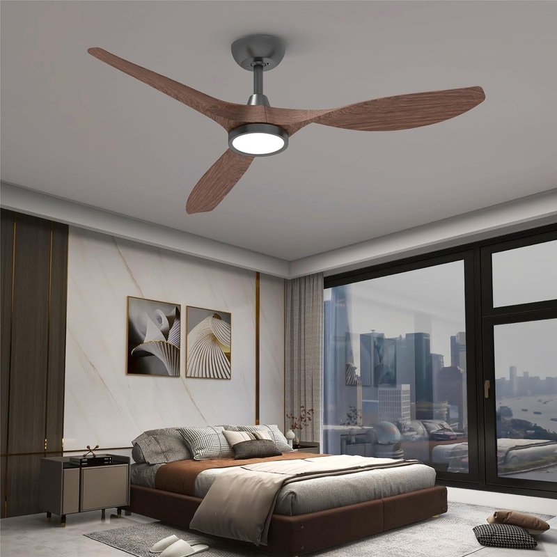 Ceiling Fans with Lights and Remote, 52 Inch Large Airflow Indoor Ceiling Fans with Quiet DC Motor and 3 Colour Temperature Black Noiseless ABS Fan Blades (Dark Woodgrain) Dark-Woodgrain