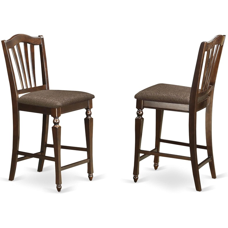 CHS-MAH-C Chelsea Counter Height Stools – Linen Fabric Upholstered Wood Dining Chairs, Set of 2, Mahogany Mahogany