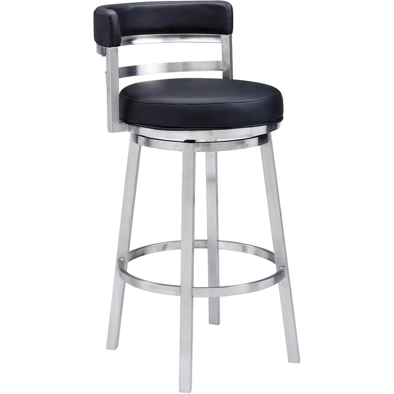 Modern Black Faux Leather Swivel Bar Stool for Kitchen Black And Stainless Steel Single 30″ Seat Height